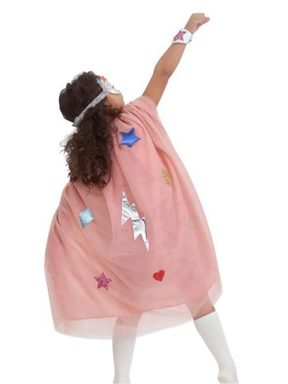 Meri Meri Pink Superhero Tulle Cape with Metallic Accents Sz OS